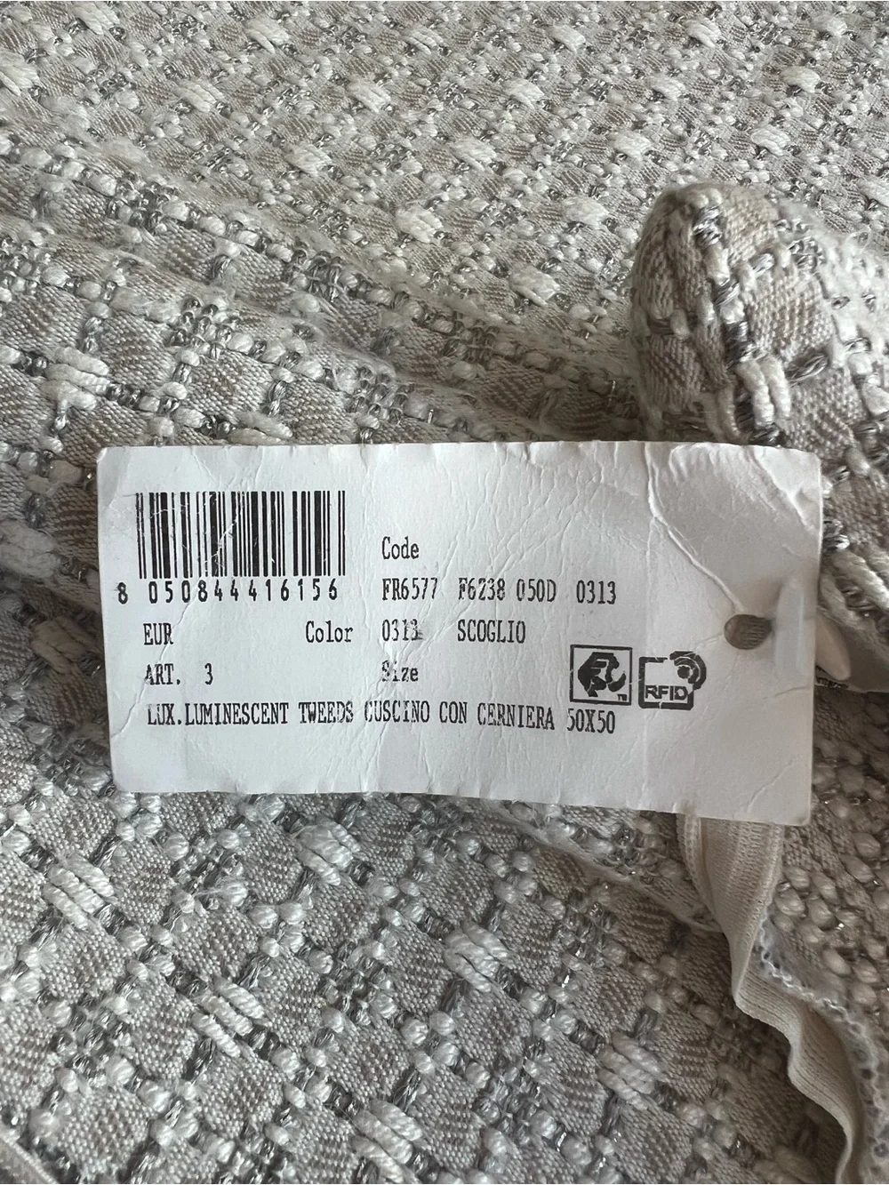 Set of 2 FRETTE Tweed Decorative Pillow Case or Cushion Cover Silver Grey 19x19”